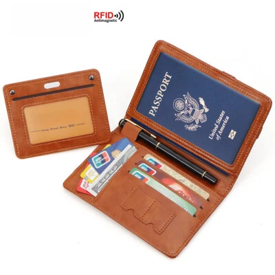 Travel Wallet Anti-Theft RFID Passport Holder ID Card Leather Abroad Storage Men - Image 1 of 4