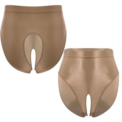 Mujeres Brillante Satén Brillante Cintura Alta Entrepierna Abierta Bragas Calzoncillos Ropa Interior Bragas Foto 1 de 4