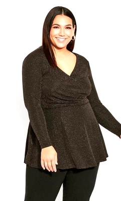 Evans - Black & Gold Lurex Shimmer Wrap Top - Size 22/24 OR 26/28 - RRP £35.00 - Image 1 of 4