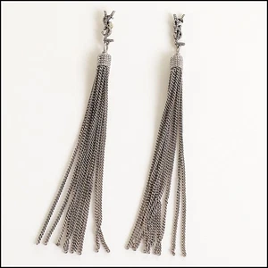 Pendientes colgantes con flecos de cadena de plata oscura RDC14708 SAINT LAURENT YSL - Imagen 1 de 5
