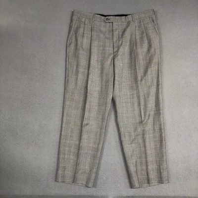 Pantalones de vestir Hart Schaffner Marx para hombre 40x28 gris a cuadros naranja plisado lana Foto 1 de 4