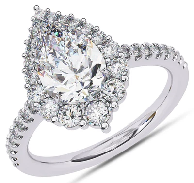 IGI 2.25 Ct Pear & Round Lab Grown Halo Solitaire Engagement Ring 14K White Gold - Image 1 of 4