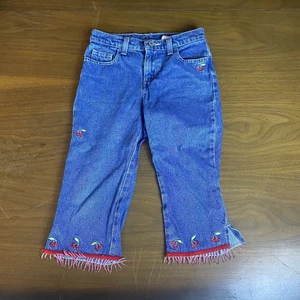 VGT Jordache Capri Girls SZ 8 1990s Beaded Fringe Cherry Embroidered - Picture 1 of 13