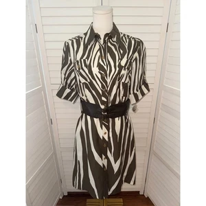 Antonio Melani Hemdkleid Zebramuster Gürtel Safari-Stil Größe 10 - Bild 1 von 8