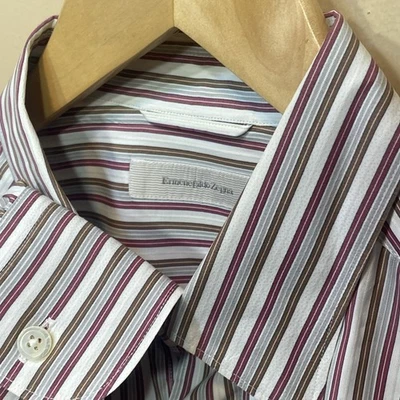 Camisa de Vestir Ermenegildo Zegna Para Hombres L Rayas Abotonadas ROJA BLANCA Ligera T14 Foto 1 de 4