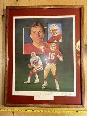 Joe Montana 签名 亲笔签名 带框 帕卢索 足球 石版印刷 JSA 正品证书 — 第 1/4 张图片