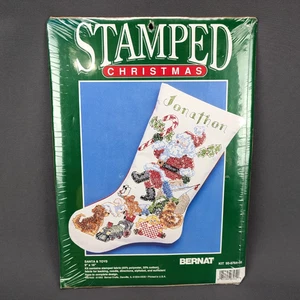VTG Bernat Needlepoint Stamped Christmas Stocking Kit 95-8764-00 Santa & Toys - Picture 1 of 5