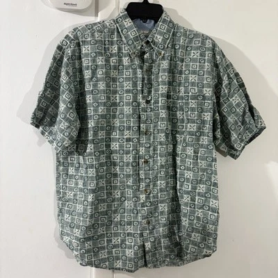 Camisa BUGLE BOY De Colección Años 90 Abotonada Manga Corta Para Hombre Talla L Bolsillo Verde Beige Foto 1 de 4