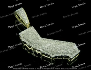 1/2 Ct Moissanite California Map Men's Pendant 1.5" 14K Yellow Gold Plated - Picture 1 of 6