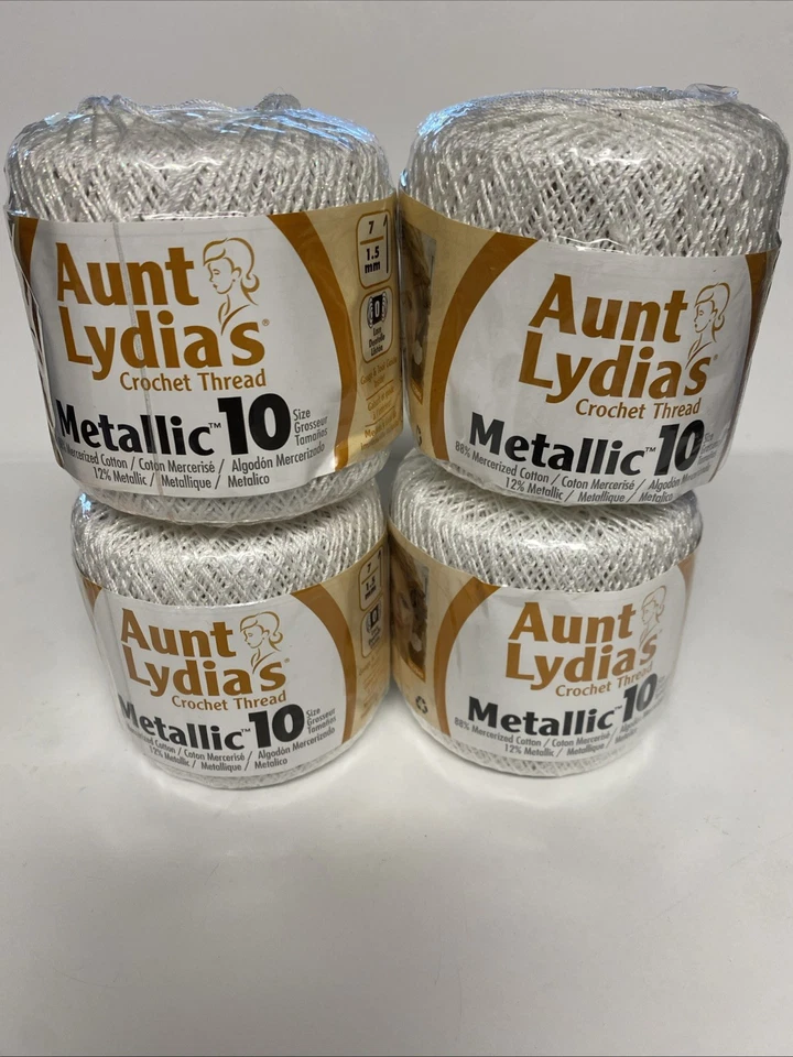 3 Aunt Lydia S Crochet Thread Metallic Size 10 White Pearl 073650815652
