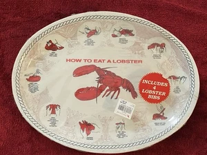 Vintage Set 4 How To Eat A Hummer Teller + alte Hummer Lätzchen Maritim Meeresfrüchte Party - Bild 1 von 2