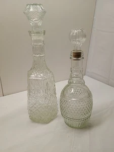 Decantador y tapones de licor de whisky de vidrio con corte de cristal diamante vintage - Imagen 1 de 8