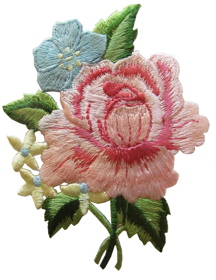 #4028 3" Pink Peony Bouquet Flower Embroidery Iron On Applique Patch - Image 1 of 1