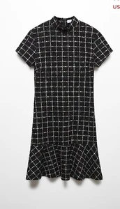 Tweed dress with ruffle hem, Mango Dress. Size 2. New - Picture 1 of 5