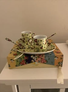 Floral  Set of 2:Coffee Tea CUP PLATE SPOON Classic Coffee & Tea Set In Box - Picture 1 of 12