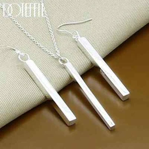 DOTEFFIL 925 Sterling Silver Square Pillar Necklace Earring Set Women Jewelry - Picture 1 of 6