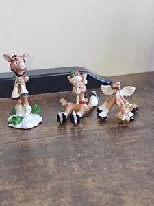 Polo Nord Villaggio Enesco Elfi Vintage Lotto di 2 Renne più Zimnicki Rotti - Foto 1 di 6