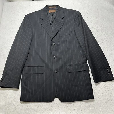 Tasso Elba Men's 38 Regular Super 110's Wool Suit Jacket Black Dark Gray Striped - Image 1 of 4