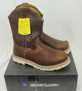SUREWAY SW65102S-WP MEN'S BROWN LEATHER STEEL TOE PULL ON BOOTS SIZE 10 US NEW! - Imagen 1 de 8
