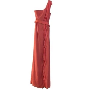 WHITE by Vera Wang Tangerine One Shoulder Ruffled Evening Gown Dress Womens 2 - Picture 1 of 12