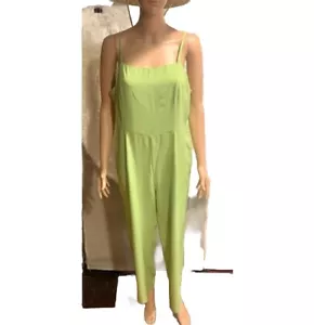 Tronjori XL Green Spaghetti Straps Jumpsuit Overall Romper Zip Long Pants - Picture 1 of 13