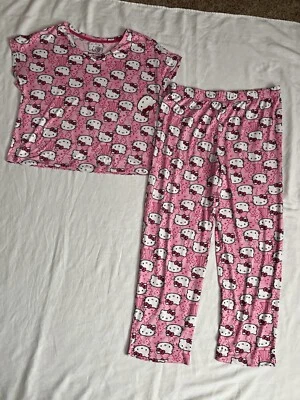 NUEVO CONJUNTO DE PIJAMA HELLO KITTY ABOTONADA TOP Y PANTALÓN CINTURA ELÁSTICA TALLA GRANDE Foto 1 de 4