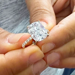 14K YELLOW GOLD CUSHION MOISSANITE AND NATURAL DIAMONDS ENGAGEMENT RING 5.00CTW - Picture 1 of 12