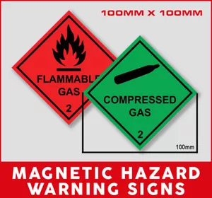 100 mm Advertencia de Peligro Magnético Gas Inflamable Gas Comprimido Señales Gráficos - Imagen 1 de 2