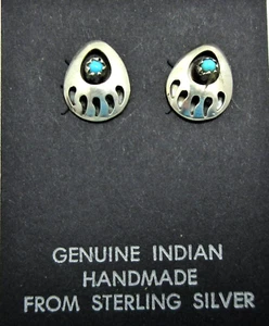 Bear Paw Earrings Shadow Box Turquoise Sterling Silver Post Stud Southwest #8 - Picture 1 of 3