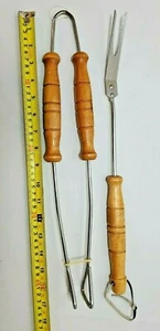 Juego de pinzas y tenedores para barbacoa manijas de madera de nuevo - Imagen 1 de 5