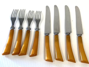 MCM Set coltelli e forchetta manico grande butterscotch in bachelite per 4 F4-85  - Foto 1 di 6