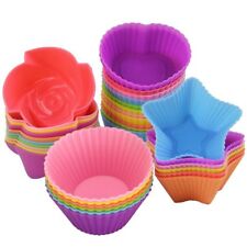 Silicone Muffin Cases Cupcake Mould Baking Reusable Round,Heart,Star,Tree,Flower