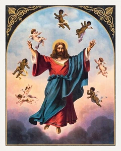12184.Decor Poster.Wall interior B&W design.Jesus Christ ascension with angels - Picture 1 of 1
