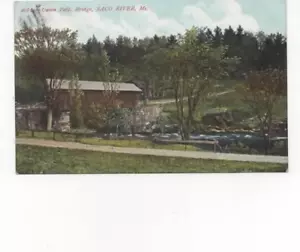 UNION FALL, COVERED BRIDGE, SACO RIVER, MAINE, Antique Postcard (Postmarked) - Picture 1 of 2