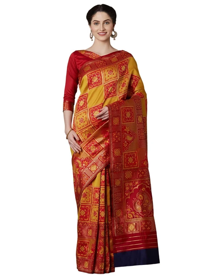 Sari de seda jacquard para mujer con pieza blusa sin costuras Foto 1 de 1