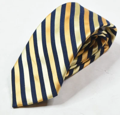 Barneys Neck York Neck Tie Mens Beige Blue Striped 100% Silk Classic Made in USA Foto 1 de 4