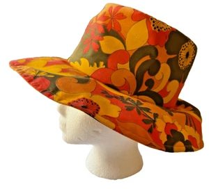 Vintage Womens Floppy Hat Groovy Mod 1960s One Size Beach Summer Bucket Cotton - Picture 1 of 14