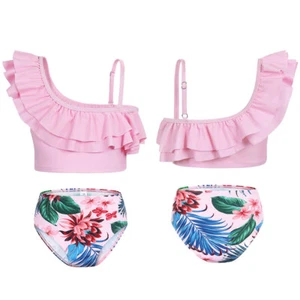 Kids Girl Swimwear Bikini Swimsuit Ruffle Bathing Suit Swim Top Bikini Set 2Pcs - Picture 1 of 16