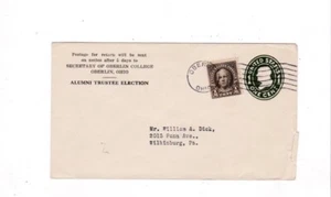 1920er Jahre OBERLIN. OH. COLLEGE UPRATED PREPAID POST COVER 1C FRANKLIN 1/2C HALE - Bild 1 von 2