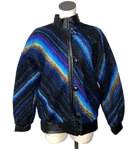 Danouchka Olivier France Damen Vintage Leder & Mohair Strickjacke Bomber - Bild 1 von 7