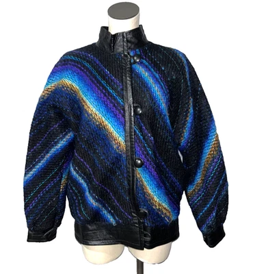 Danouchka Olivier France Women’s Vintage Leather & Mohair Cardigan Bomber - Image 1 of 4