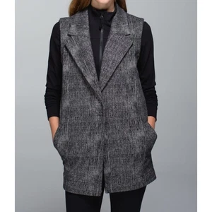 Lululemon Blazer Gilet Tela Texture Nero Grigio Duna Lungo Tg 4 Foderato in Pile - Foto 1 di 15