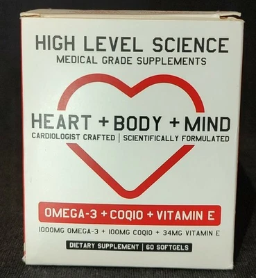 Omega 3 CoQ10 Vitamina E Aceite de Pescado Alto Nivel Ciencia Suplemento Dietético Cápsulas Blandas Foto 1 de 4