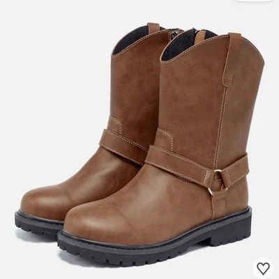 Botas de cuero de motocicleta para hombre - negras impermeables tacón bajo para montar, bicicleta, Foto 1 de 4