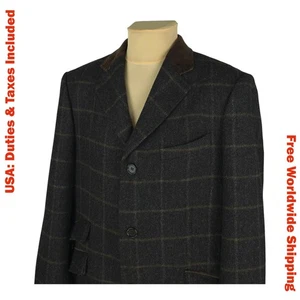 M&S Marks&Spencer Moon Mens Brown Check Wool Tweed Coat Jacket Size XL - Picture 1 of 15