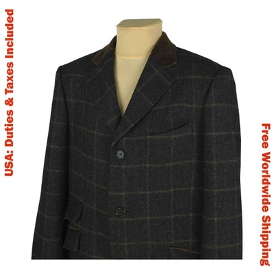 M&S Marks&Spencer Moon Mens Brown Check Wool Tweed Coat Jacket Size XL - Image 1 of 4