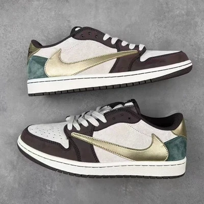 Nike Air Jordan 1 низкий оливковый коричневый золотой свуш мужские ретро кроссовки - Premi - Изображение 1 из 4