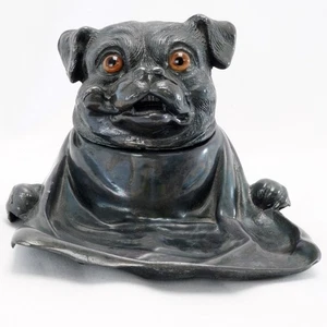 Antikes Tintenfass Jennings Brothers Mops Hund Stiftauflage - Bild 1 von 9