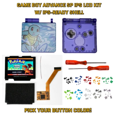 Game Boy Advance SP GBA SP IPS 101 LCD KIT W/ PRE CUT SHELL - Squirtle Purple - Image 1 of 4