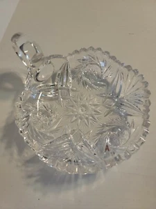 Antique American Brilliant Cut Glass Handled Nappy Bowl Candy Dish 7 3/4”H - Picture 1 of 11